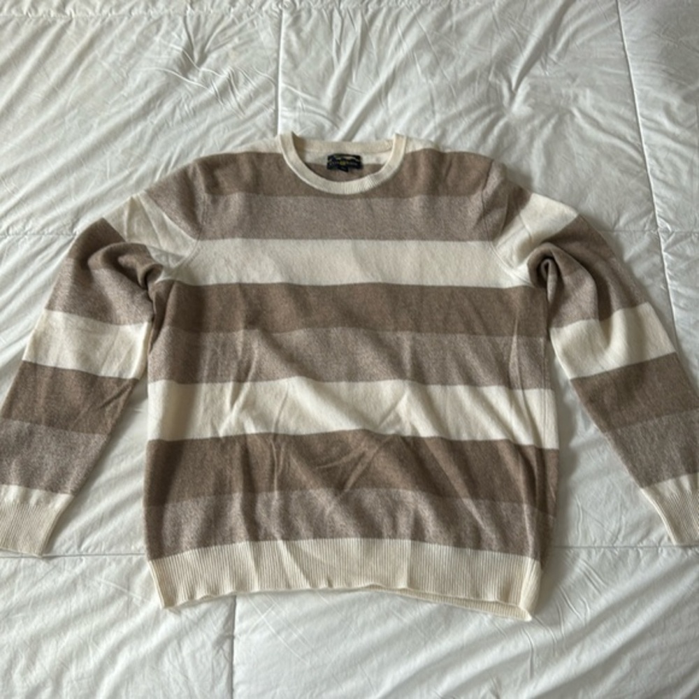 Club Room Mens Man Brown Beige Tan Ivory Block Crew Neck Pullover Sweater